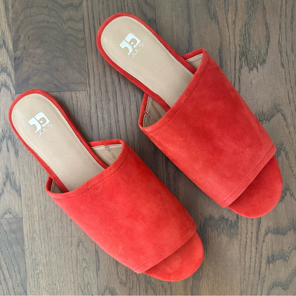 NWT Joe's Jeans Suede Slide Flat Sandals in Tomato Orange Red Size 9.5 US
